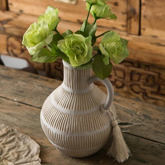 NEW 8 inch Tall Rustic Ceramic Vase for Home Decor, Farmhouse Decorative Vases - Picture 4 of 8